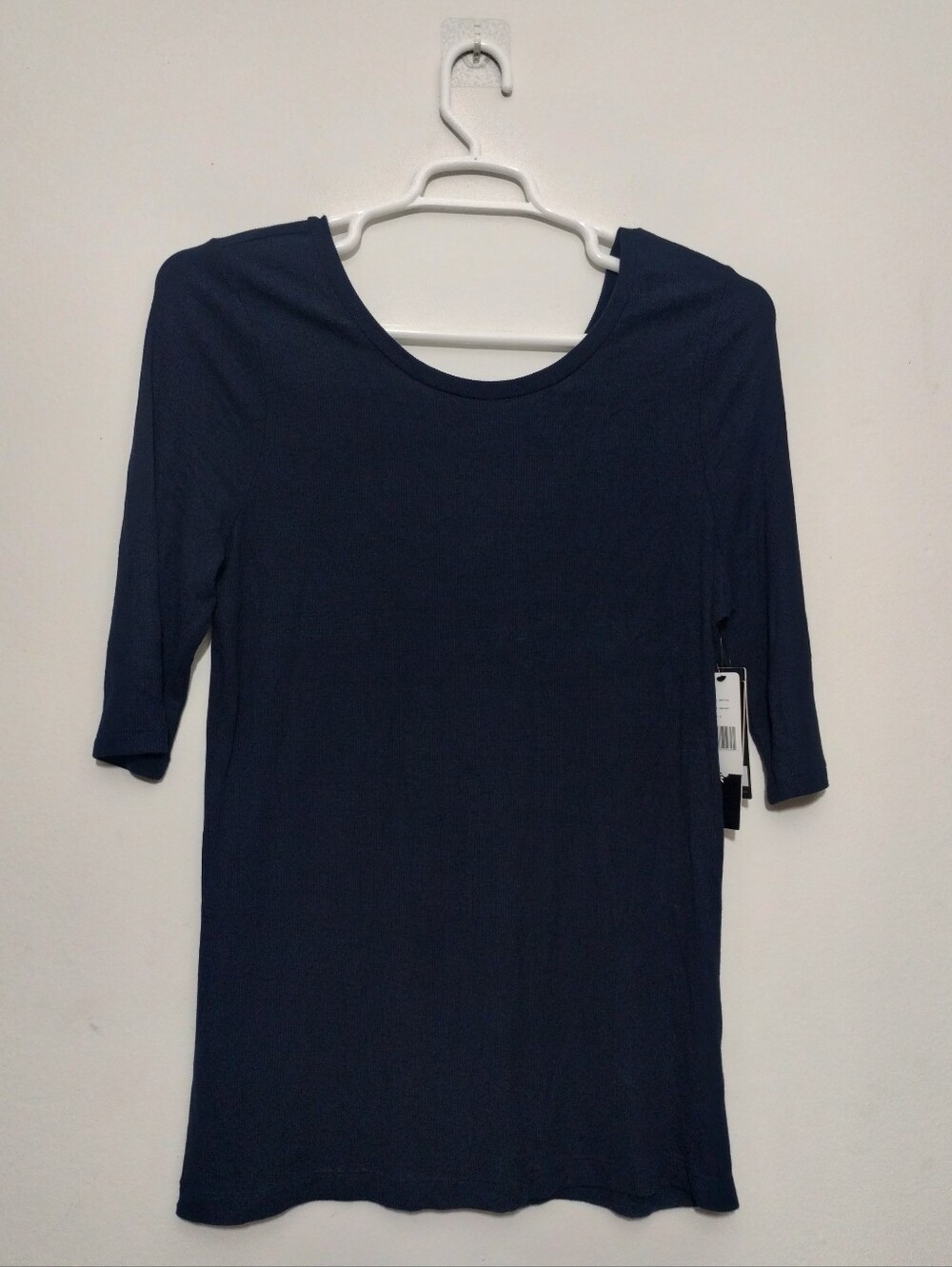 Liverpool Spin It Around Navy Scoop/V-neckline 3/4 Sleeve Top Ribbed Nautical